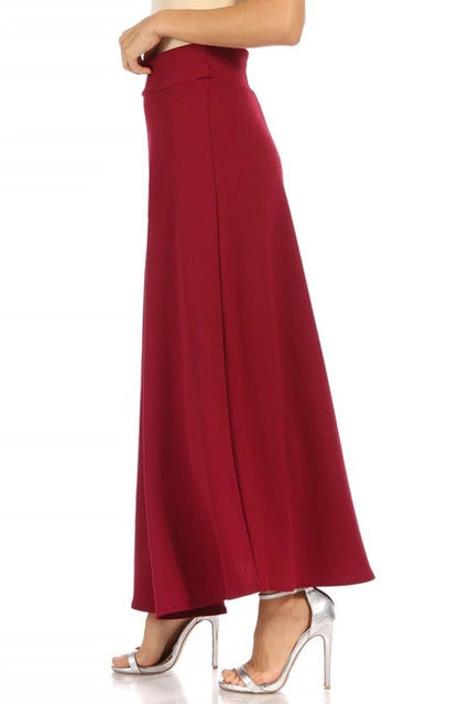 Solid Flare A-Line Long Skirt