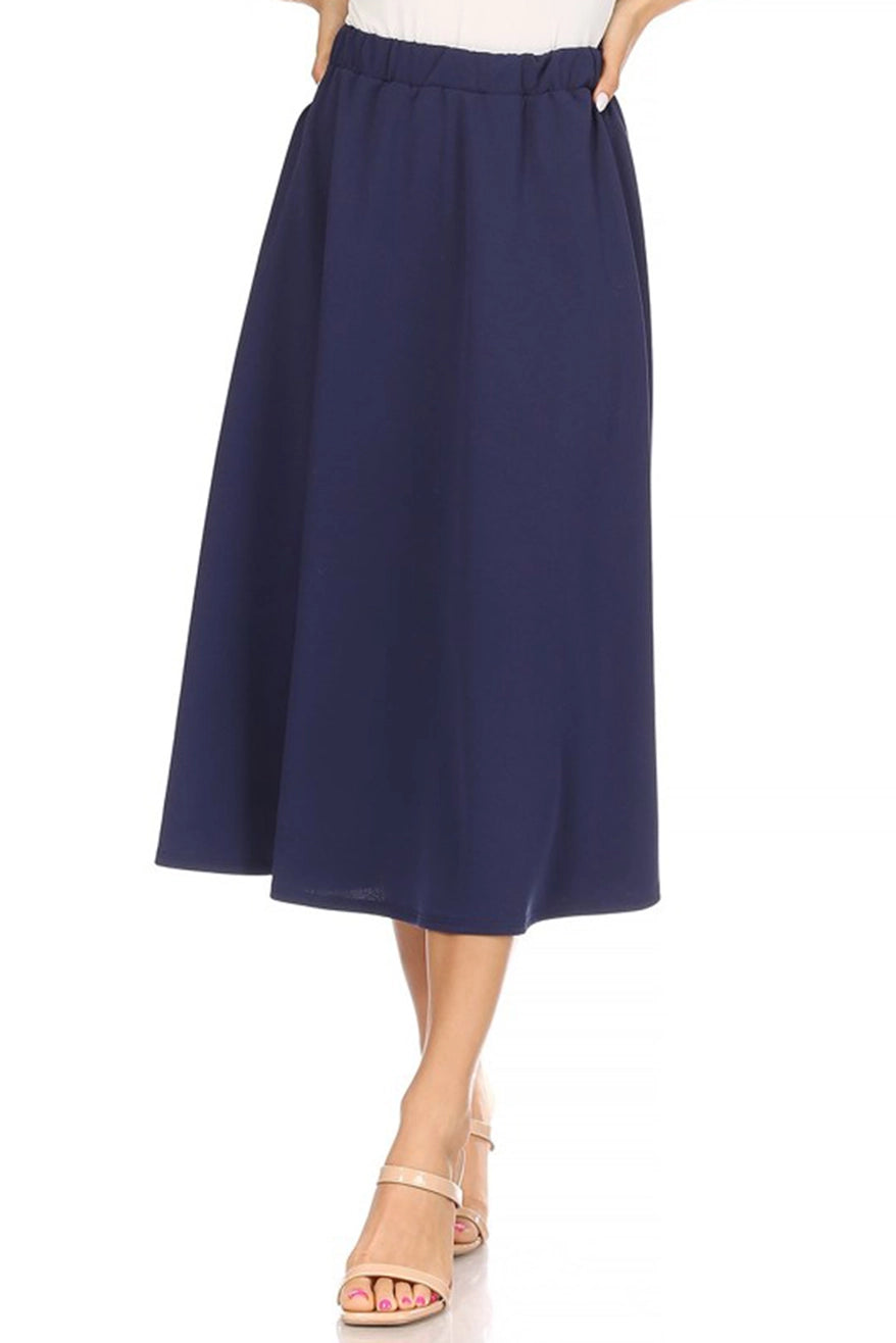 A-line Pleated Solid Midi Skirt