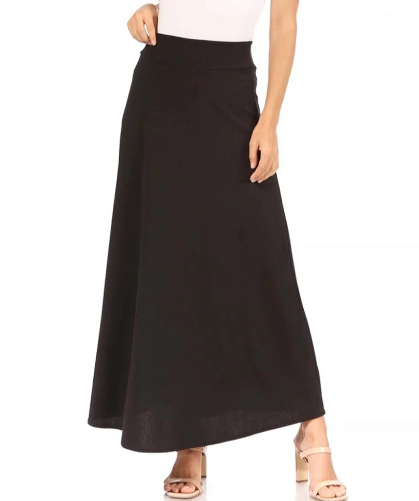 Solid Flare A-Line Long Skirt