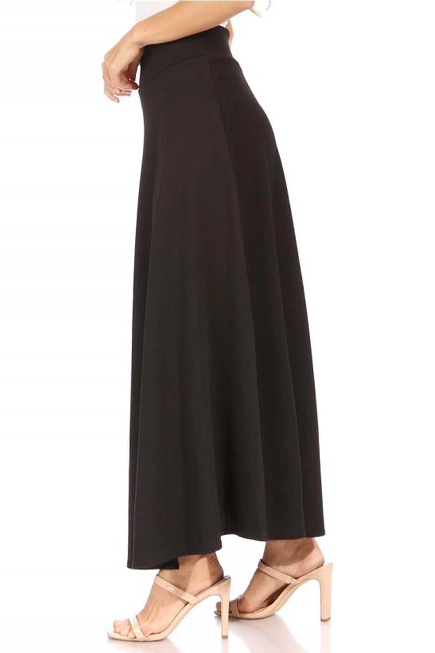 Solid Flare A-Line Long Skirt