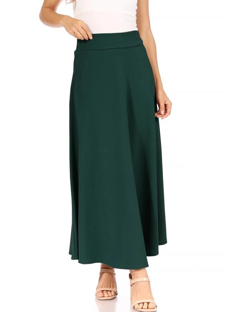 Solid Flare A-Line Long Skirt